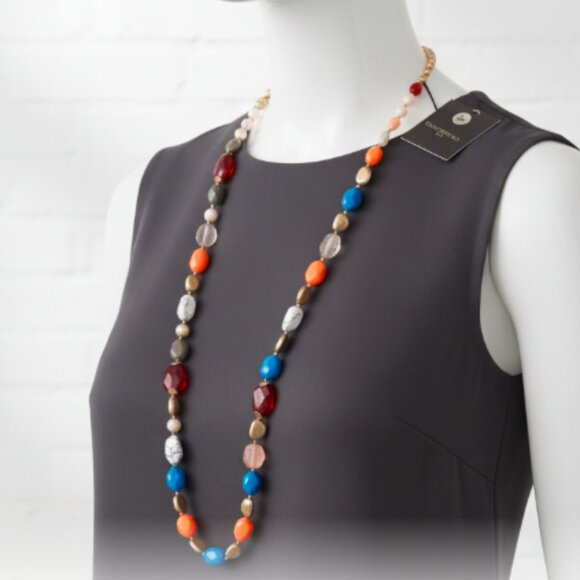 Chico's Austyn Rainbow Colorful Gold Stone Rainbow Gemstone Long Necklace NWT 60 - Picture 1 of 7